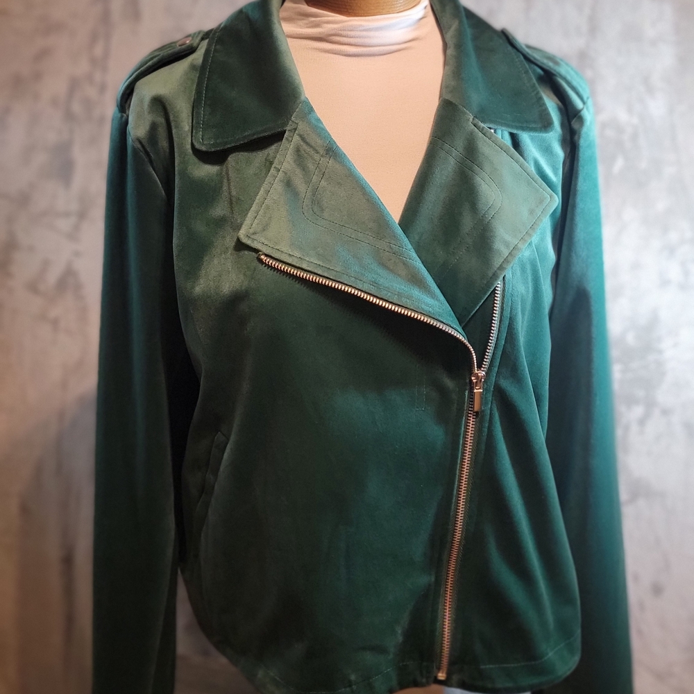 LC Lauren Conrad Emerald Green Velveteen Jacket